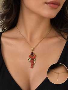 Collier et bracelet en or 22 carats avec pierres précieuses de corail naturel de qualité supérieure |   Bijoux faits main de luxe Istanbul - Cadeau pour les fêtes et le quotidien - Product Image 3