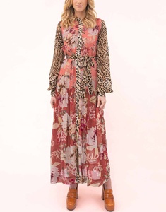 เดรสยาวทรงเอพิมพ์ลายวินเทจสุดเก๋ ลายพิมพ์สัตว์ผสมผสาน โดดเด่นสะดุดตา กระดุมผ่าหน้า แขนเสื้อแบบเสื้อเชิ้ต ความยาวระดับพื้น มีกระเป๋า - Product Image 1