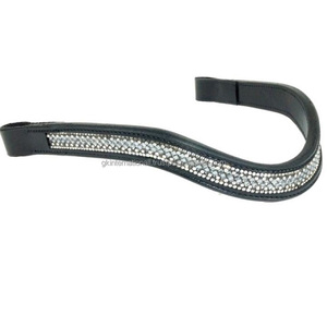 Bandeau à sourcils en cuir italien pour cheval, de qualité supérieure, en forme incurvée, avec cristaux de marque de luxe et cousu - Product Image 4