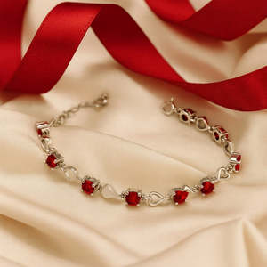 NOVAMART Fine Hallmark Gold Plated Silver <b>Red</b> Minimalist <b>Bracelet</b> with Zircon Diamond for Wedding Anniversary Party Gifting Made - Product Image 1