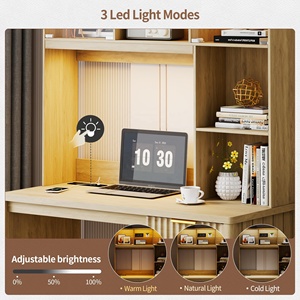 Escritorio de Computadora Moderno con Luces LED, Cajones Acanalados, Mesa de Estudio para Oficina en Casa con Estantes de Vidrio para Espacios Pequeños - Product Image 6