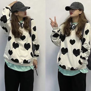 เสื้อฮู้ดผู้หญิงแบบลำลอง/แนวสตรีทเสื้อมีฮู้ดสำหรับเด็กผู้หญิงใส่กลางแจ้งพิมพ์ลายหัวใจใส่สบาย2024 - Product Image 4