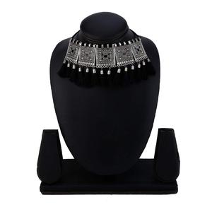 Black Tassel <b>Choker</b> Necklace for Party Wedding Engagement-Vintage Religious Diamond Pearl Alloy Chain - Product Image 1