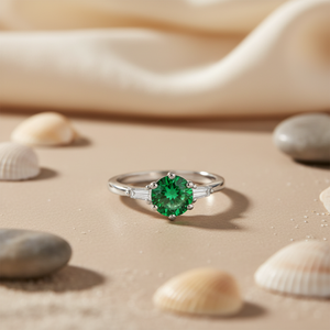 Romantic 925 Silver Emerald <b>Ring</b> for Women Rhodium Plated with Cross Pattern Fine Gemstone Jewelry Featuring Zircon <b>Pearl</b> Inlay - Product Image 3