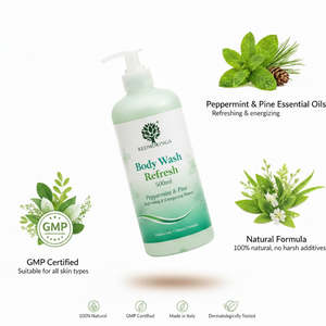 Gel de Ducha Refrescante de Menta y Pino 500ml con Aroma a Rosas, Fórmula Natural, OEM, Marca Privada, Italia, RedMoringa - Product Image 3