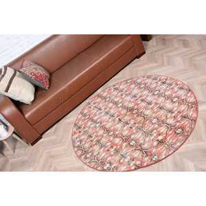4.3x4.3 ft Turkish Rug, <b>Red</b> Animal Print Vintage <b>Wool</b> Rug - Product Image 5