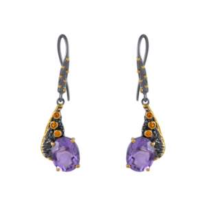 925 Sterling Silver <b>Earrings</b> Natural Purple <b>Amethyst</b> Faceted Oval Cut Gemstone Handcrafted Fine Jewelry Featuring Pearl Diamond - Product Image 2