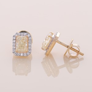 IGI Certified Lab Grown Yellow Radiant Diamond Halo Stud <b>Earrings</b> 9KT <b>Gold</b> Luxury <b>Earrings</b> - Product Image 3