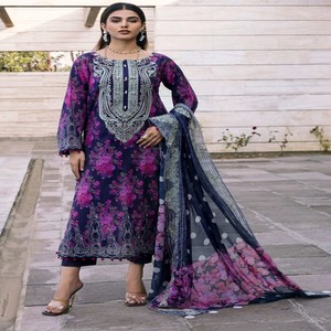 Sari asiatique brodé de haute qualité vêtements de fête indiens et pakistanais costume de pelouse de marque en gros - Product Image 5