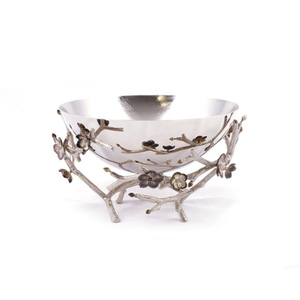 Cuenco para servir alimentos y nueces de Metal plateado de alta calidad, cuenco para servir con acento de flores de diseño moderno para decoración del hogar, centro de mesa - Product Image 2