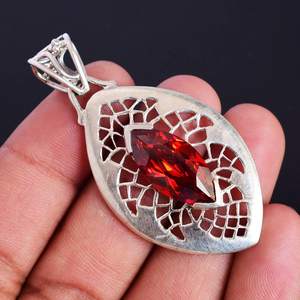 Colgante de Plata de Ley 925 con gema de cuarzo roja, joyería de diseño increíble, regalo de aniversario, FSJ-5459 - Product Image 2