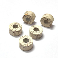Perles Heishi en pierre d'howlite blanche 14x8mm, trou large de 5mm, forées, hautement polies, 13,5 carats, Iroc Sales pour la fabrication de bijoux et bracelets