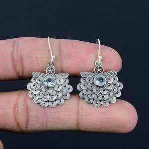 Boho Style classique boucles d'oreilles bijoux pour femmes bijoux en argent 925 argent Sterling bleu topaze pierres précieuses boucles d'oreilles faites à la main cadeau - Product Image 4