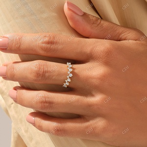 Diamante real recién llegado banda de boda curvada de alta calidad banda curva de diamante redondo alternante banda de oro amarillo apilable pavé - Product Image 3