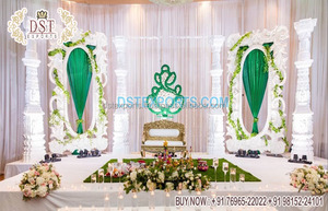 Décor de scène de mariage thème d'or Royal indien Gujarati réception de mariage scène de nuit décor de scène de mariage indien traditionnel - Product Image 4