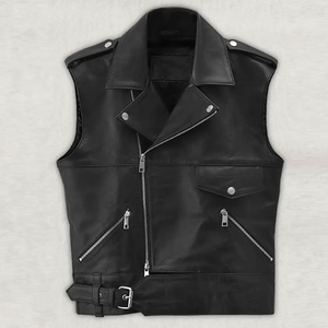 Gilet de moto en cuir véritable pour homme, qualité supérieure, prix de gros, style motard - Product Image 1