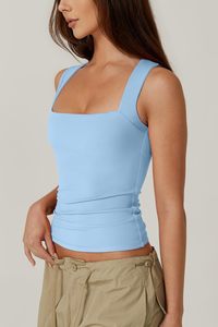 Camisetas básicas ajustadas de punto para mujer, camisetas sin mangas de doble capa con cuello cuadrado, estilo Simple transpirable para prendas de vestir de otoño - Product Image 2