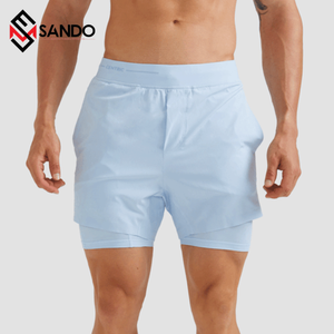 Wholesale High Quality Men's Gym Shorts Double <b>Layer</b> Mesh Custom Logo Elastic Waist Fitness Shorts Pocket Casual Anti-Wrinkle - Product Image 3