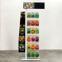 Présentoir commercial sur pied avec affiche latérale, en métal, multi-niveaux, pour sachets de graines de légumes, pour magasin de détail