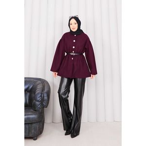 Abrigo de Cachemira Borgoña para Mujer, Estilo Oficina, Otoño, Invierno, Primavera, Botones Dorados, Cintura Ajustada, Largo, Tallas XS-XL - Product Image 5