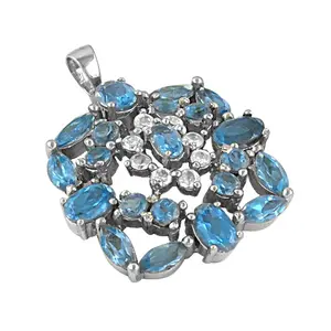 Colgante de Topacio Azul para Mujer, Hecho a Mano, Plata 925, Joyería con Piedras Preciosas, Chapado en Oro Rosa y Rodio, Colgante con Dije, Material Principal Platino - Product Image 2