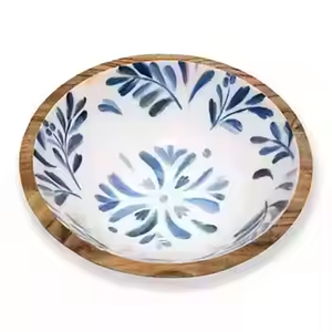 Fabricante y mayorista Ensaladeras de madera Ensalada de frutas Cuenco de madera Impreso Calcomanía interior Esmalte Calidad única Mango personalizado - Product Image 1