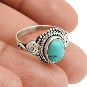 Mind Blowing Designer <b>Ring</b> With Oval Cut Turquoise Gemstone <b>Crafted</b> From 925 Sterling Silver Perfect Boho Jewelry For Women - Product Image 3