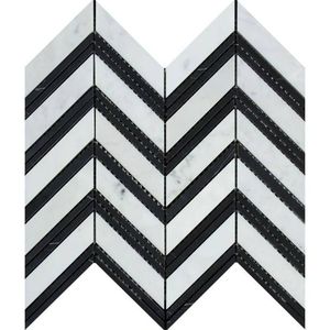 Carrelage mosaïque chevron moderne noir et blanc poli rectangulaire pour mur intérieur salle de bain - Product Image 2