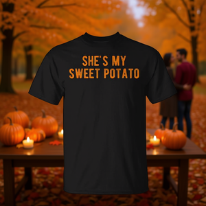 Camiseta de pareja para el Día de Acción de Gracias, ella es mi patata dulce, sí, soy una patata, camiseta promocional festiva - Product Image 3