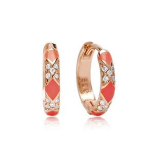 Boucles d'oreilles en émail rose fluo, fabrication artisanale turque, vente en gros, bijoux en argent sterling 925 - Product Image 3