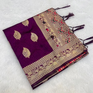 ส่าหรีผ้าไหมสีชมพูนิ่มสำหรับผู้หญิงชุดปาร์ตี้งานแต่งงานสุดพิเศษ - Product Image 6