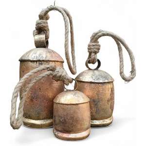 Rustique Antique Métal Vintage Vache Cloches Cluster À La Main Jute Corde Suspendu Cloche Extérieure Décorative Chanceux Vache Cloches De L'Inde - Product Image 3
