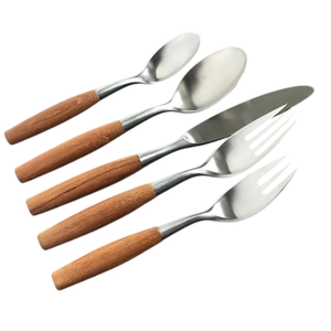 Juego de Cubiertos Modernos de Acero Inoxidable con Mangos con Efecto Madera de Roble Natural, Juego de Cubiertos Ecológicos para Uso Doméstico - Product Image 5