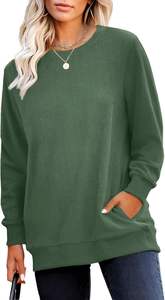 Emerald Crewneck Fall <b>Women's</b> Sweatshirts-Trendy Streetwear with Front Badge 100% Cotton Long Sleeve Pullover Tops - Product Image 4
