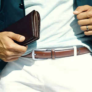 Ceinture en cuir véritable de style d'affaires de haute qualité avec logo personnalisé pour hommes du Pakistan Boucle ardillon à double face Vente en gros - Product Image 4