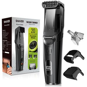 Recortadora de Barba Eléctrica Inalámbrica para Hombre con Aspiradora Integrada y Peine de Longitud Ajustable para Bigote, Funciona con Batería para Uso en Autocaravanas - Product Image 1