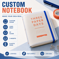 Carnet rechargeable LABON personnalisé B6, couverture en PP givré bleu cobalt, bande élastique, inserts cousus à 3 fils, lignes et points, journal kraft