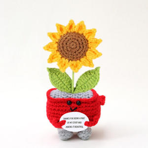 Plante en pot tournesol au crochet en coton tissé à la main, mignonne et personnalisée, en promotion, pour la décoration de bureau et de maison, cadeau énergétique positif pour toutes les saisons - Product Image 4