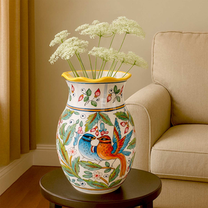 Vase en céramique rose chic avec de délicates appliques de fleurs en ivoire 3D pour un décor moderne. Disponible aux prix de gros. - Product Image 4