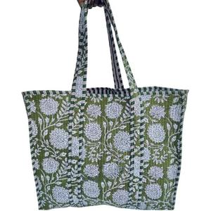 Bolso de compras de algodón hecho a mano con estampado de bloque de mano, bolso de mano para mujer, bolso de hombro acolchado con estampado de bloque hecho a mano - Product Image 1