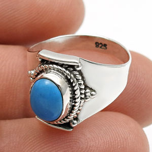 Anillos de diseñador de Plata de Ley 925 sólida de la mejor calidad, conjunto de bisel de cabujón ovalado de piedras preciosas turquesas azules naturales para OEM de mujer - Product Image 2