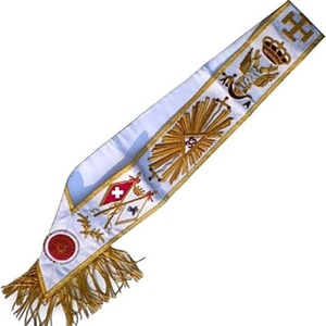 Écharpe de la Rose Croix Maçonnique de la Loge Regalia - AASR - 33e degré - Drapeaux de tous les pays - Ruban blanc avec broderie très riche - Product Image 1