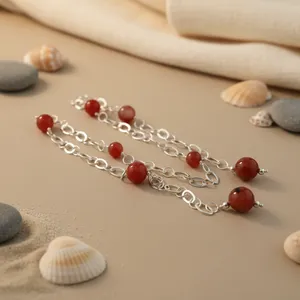 Collar de Perlas de Cornalina Roja Clásico para Mujer - Joyería Cristiana de Latón para Regalo - Product Image 2
