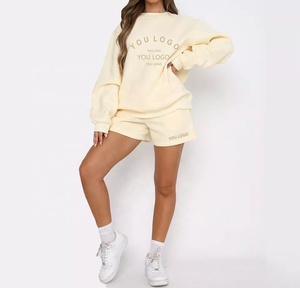 Conjunto de 2 piezas de chándal de manga larga para mujer, pantalones cortos de algodón 100%, chándal para correr - Product Image 4