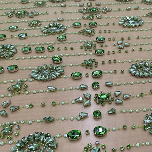 Emerald Bloom Luxury Lace <b>Fabric</b> Crystal Embellishment 100% Polyester Woven Medium <b>Weight</b> Plain Metallic Florals Wedding/Special - Product Image 1