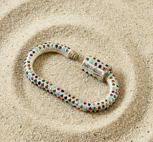 Breloques ovales en forme de mousqueton avec vis de verrouillage, en argent sterling 925 plaqué or, avec CZ multicolores - Product Image 6