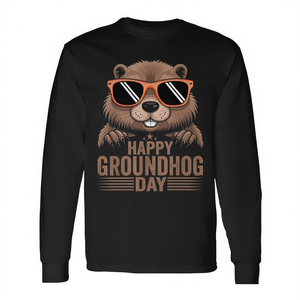 T-shirt per la festa del giorno del groundhog, design a maniche lunghe per gli amanti degli animali, stampa Happy Groundhog Day - Product Image 2
