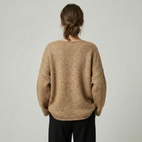 Pull-over d'hiver pour femme, col en V ample, col plissé, 18% laine, acrylique/polyester/viscose, style bohème