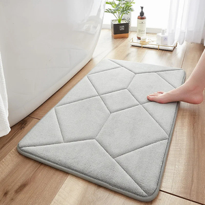 Tapis de bain rectangulaire moderne en microfibre avec support en mousse à mémoire de forme antidérapant, motif géométrique bleu pour le sol de la salle de bain - Product Image 2
