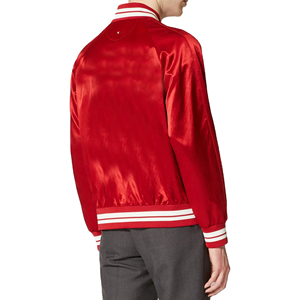 Chaqueta de satén de béisbol abotonada de alta calidad con diseño de logotipo personalizado para hombres chaquetas de acabado liso con cuello acanalado - Product Image 2